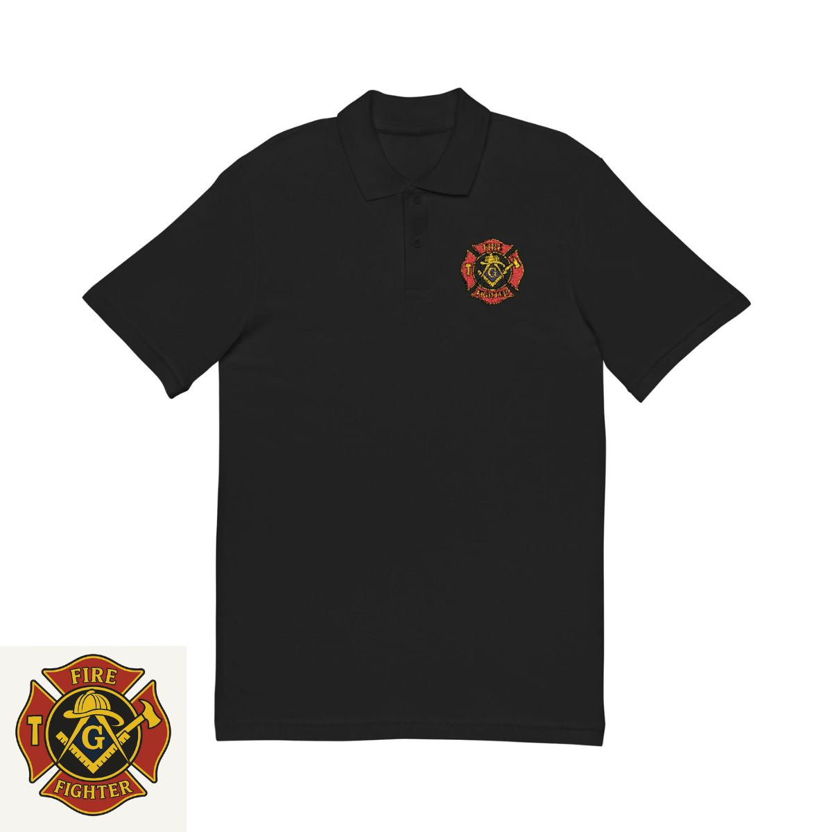 Master Mason Blue Lodge Polo Shirt - Embroidered Square & Compass G Firefighter Mason - Bricks Masons