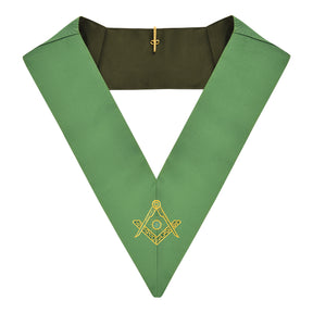 Senior Deacon Cerneau Rite Officer Collar - Green Ribbon Machine Embroidery