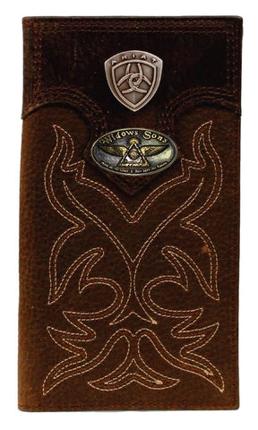 Custom Ariat Widows Sons Premium Shield Long Wallet Brown - Bricks Masons