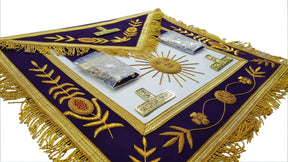 Past Master Blue Lodge California Regulation Apron - Gold Sun & Vinework