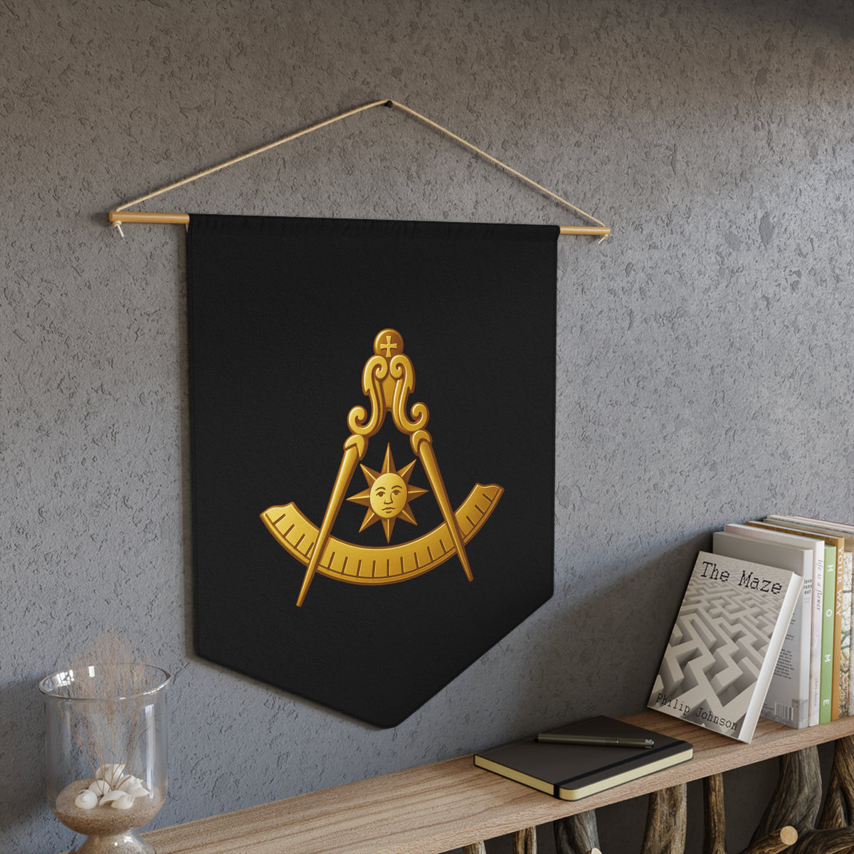 Past Master Blue Lodge Pennant - Quadrant with Sun and Compass Emblem - Bricks Masons
