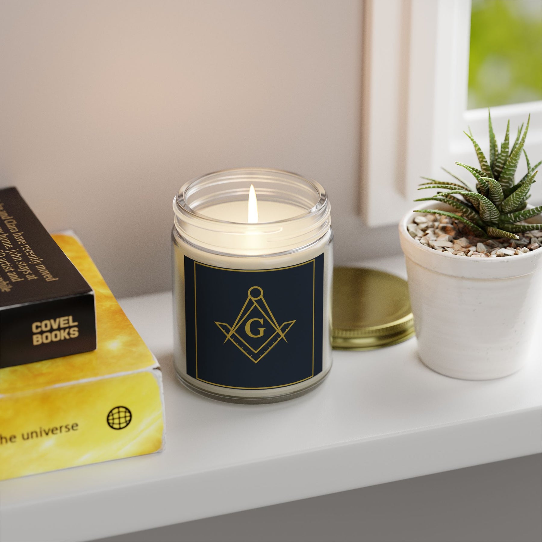 Master Mason Blue Lodge Candle - Scented Coconut Apricot Wax, 4oz & 9oz - Bricks Masons