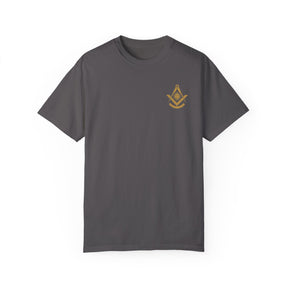 Past Master Blue Lodge T-Shirt - Garment-Dyed Square & Compass, Quadrant - Bricks Masons