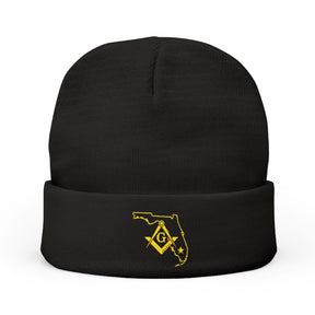 Master Mason Blue Lodge Beanie - Knit Embroidery Gold Square & Compass G Florida Mason - Bricks Masons