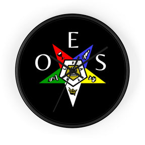OES Clock - Colorful Star Emblem with OES Lettering on Wooden Frame - Bricks Masons
