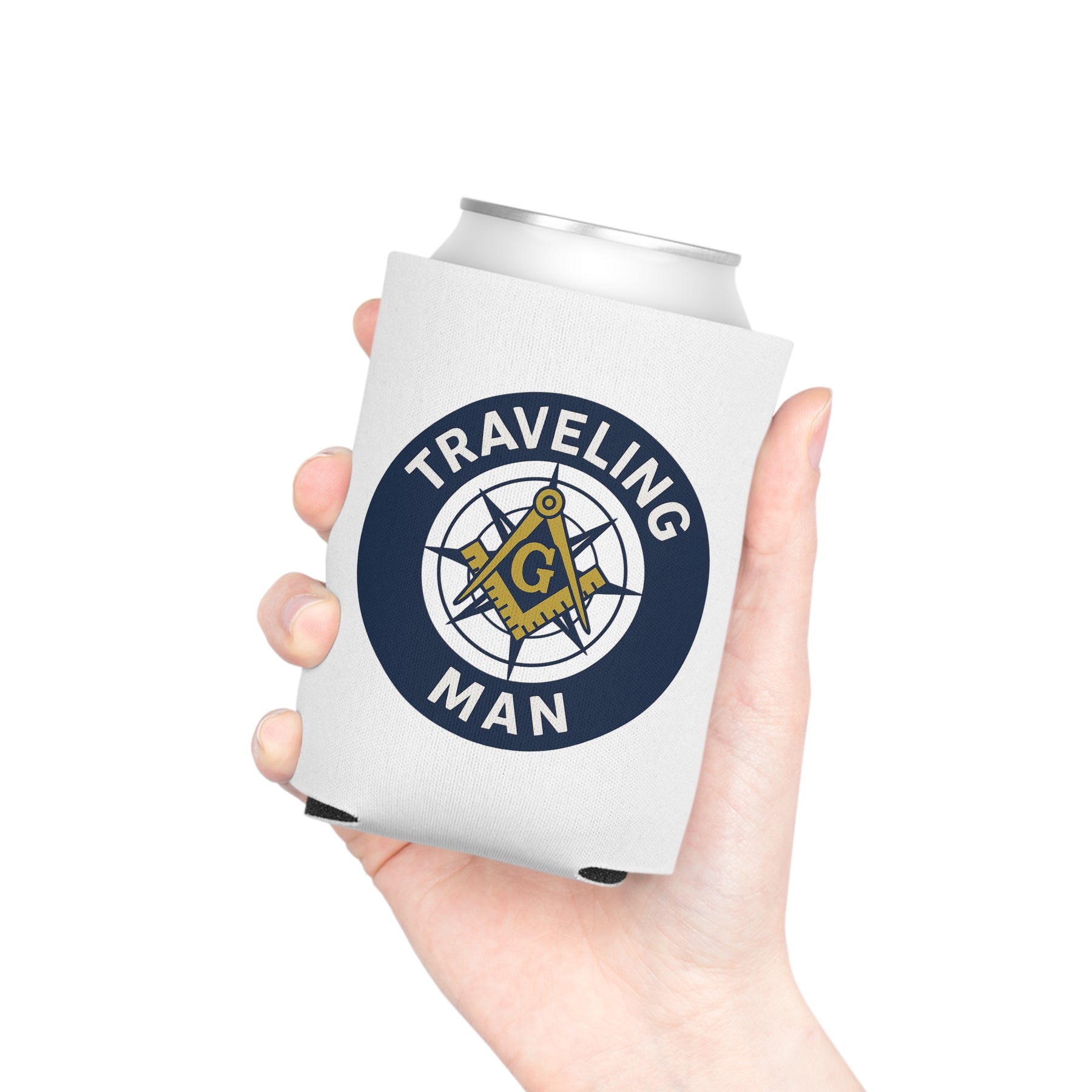 Master Mason Blue Lodge Can Cooler - S&C G Traveling Man - Bricks Masons