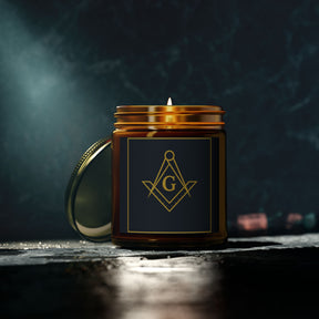 Master Mason Blue Lodge Candle - Scented Coconut Apricot Wax, 4oz & 9oz - Bricks Masons