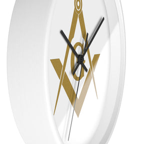 Master Mason Blue Lodge Clock - Golden Square & Compass G on White Dial - Bricks Masons