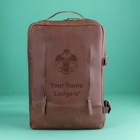 33rd Degree Scottish Rite Backpack - Wings Down Genuine Brown Leather - Bricks Masons