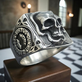Virtus Junxit Masonic Ring 2 X 1.5 Cm In Silver 16 gr Art 91 - Bricks Masons