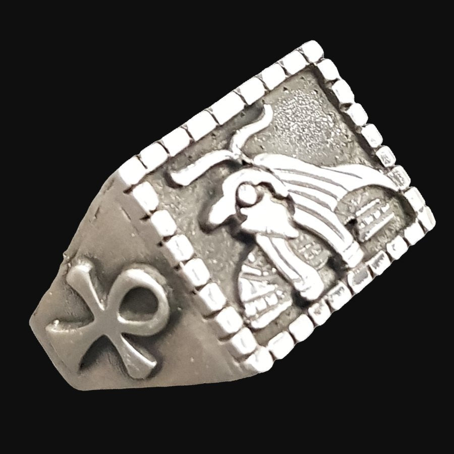 Egyptian Pharaoh Ring with Horus and Ankh in Silver 1.5 cm 10 g Art 915 - Bricks Masons