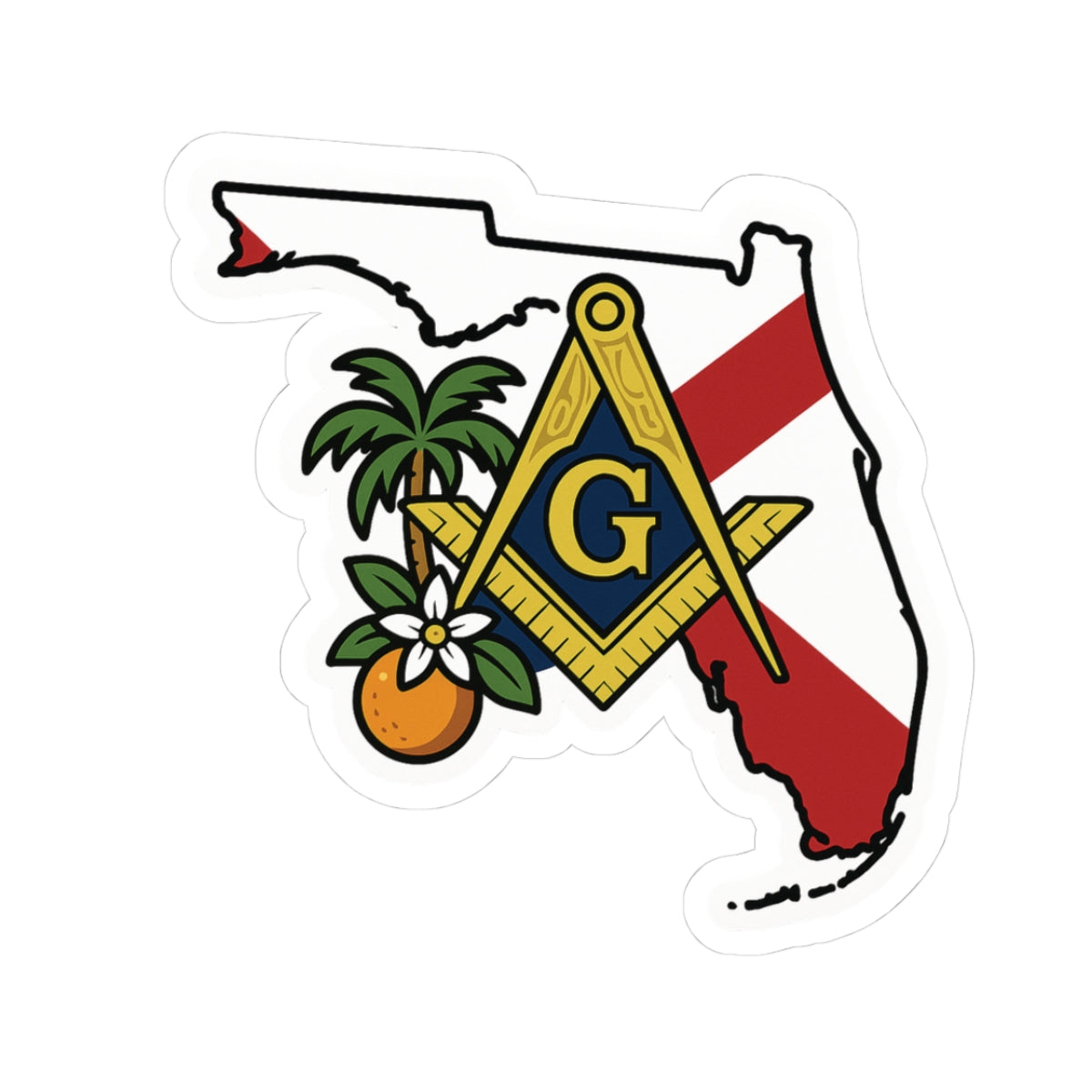 Master Mason Blue Lodge Sticker Decal - Kiss-Cut Florida With Orange Blossom - Bricks Masons