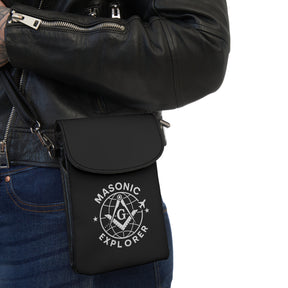 Master Mason Blue Lodge Cell Phone Wallet - Masonic Explorer Microfiber Black Leather - Bricks Masons