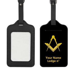 Master Mason Blue Lodge Luggage Tag - Black Leather - Bricks Masons