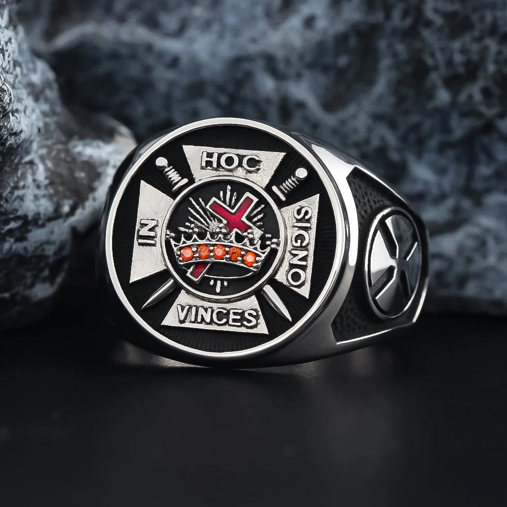 Knights Templar Ring - Sterling Silver In Hoc Signo Vinces - Bricks Masons