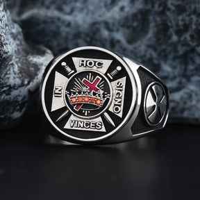 Knights Templar Ring - Sterling Silver In Hoc Signo Vinces - Bricks Masons