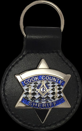 Master Mason Blue Lodge Keychain - Black Leather Cook County Sheriff - Bricks Masons