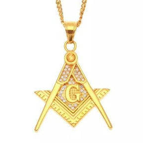 Master Mason Blue Lodge Necklace - All Seeing Eye Square and Compass G 316L Stainless Steel