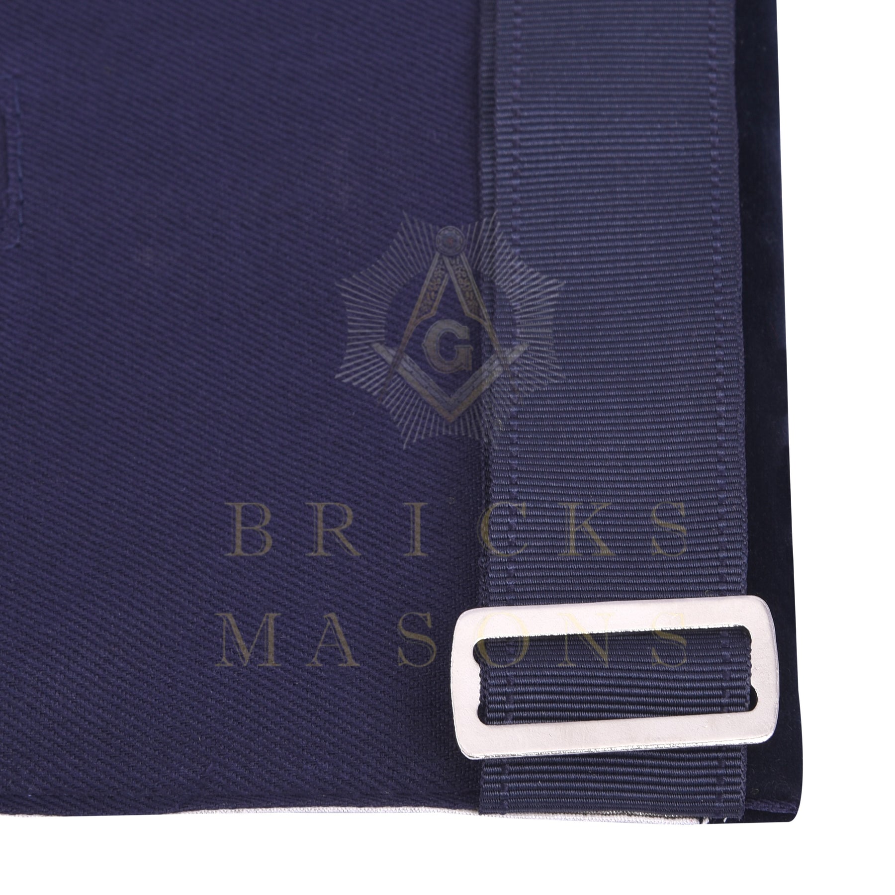 Past Master Blue Lodge Apron - Navy Velvet & Silver Bullion Hand Embroidery - Bricks Masons