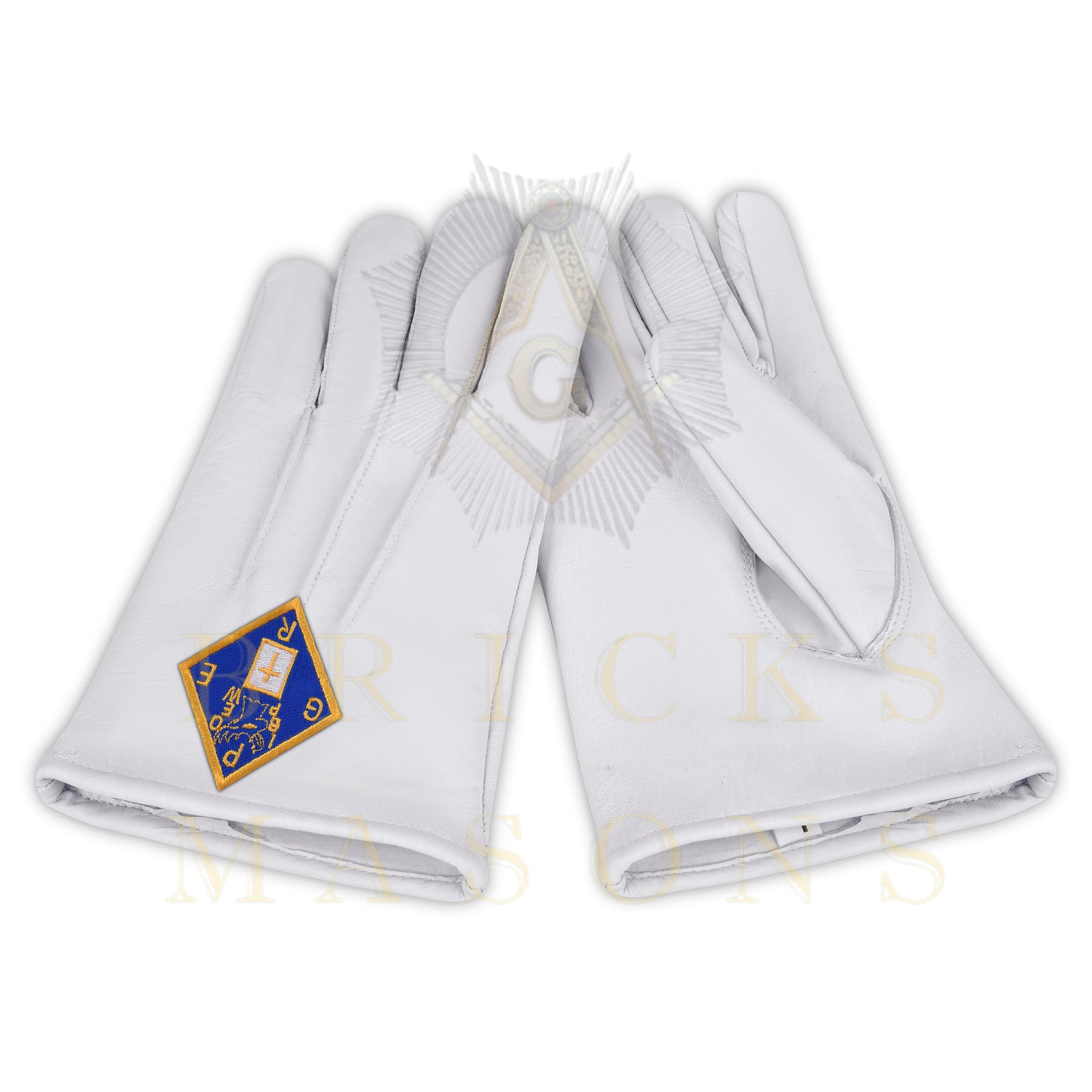 Past Grand Exalted Ruler Elks of the World Gloves - White Leather - Bricks Masons