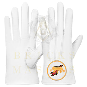 Lady Knights HoTC Gloves - White Leather Cross & Crown Emblem - Bricks Masons