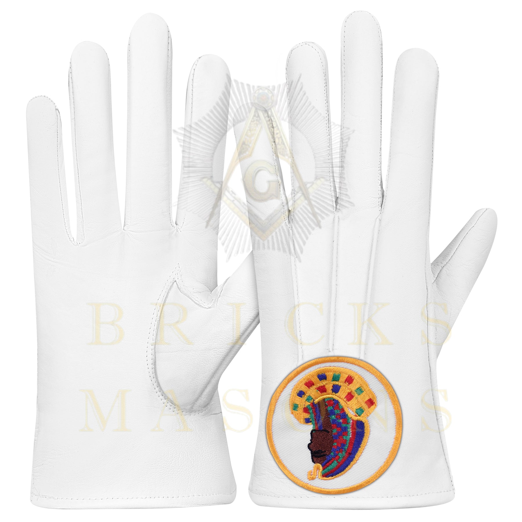 DOI Gloves - Machine-embroidered White Leather - Bricks Masons