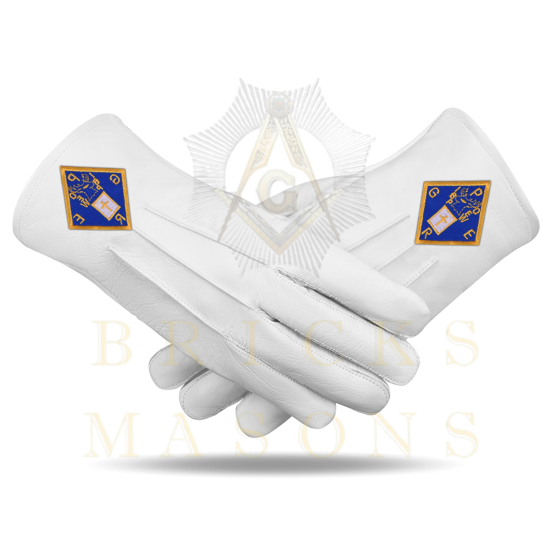 Past Grand Exalted Ruler Elks of the World Gloves - White Leather - Bricks Masons