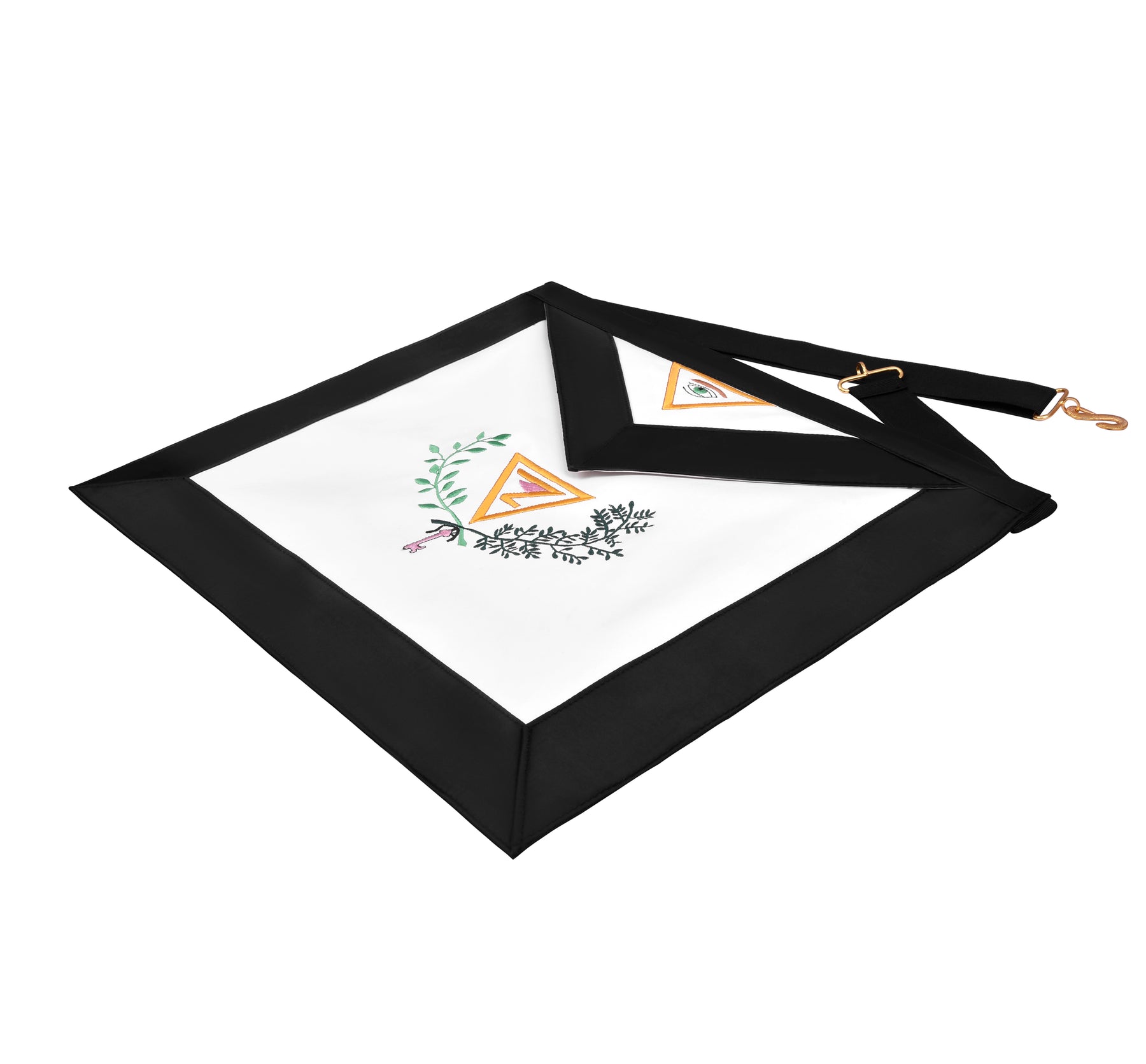 4th Degree Scottish Rite Apron - Black Moire Ribbon & Embroidered Wreath - Bricks Masons