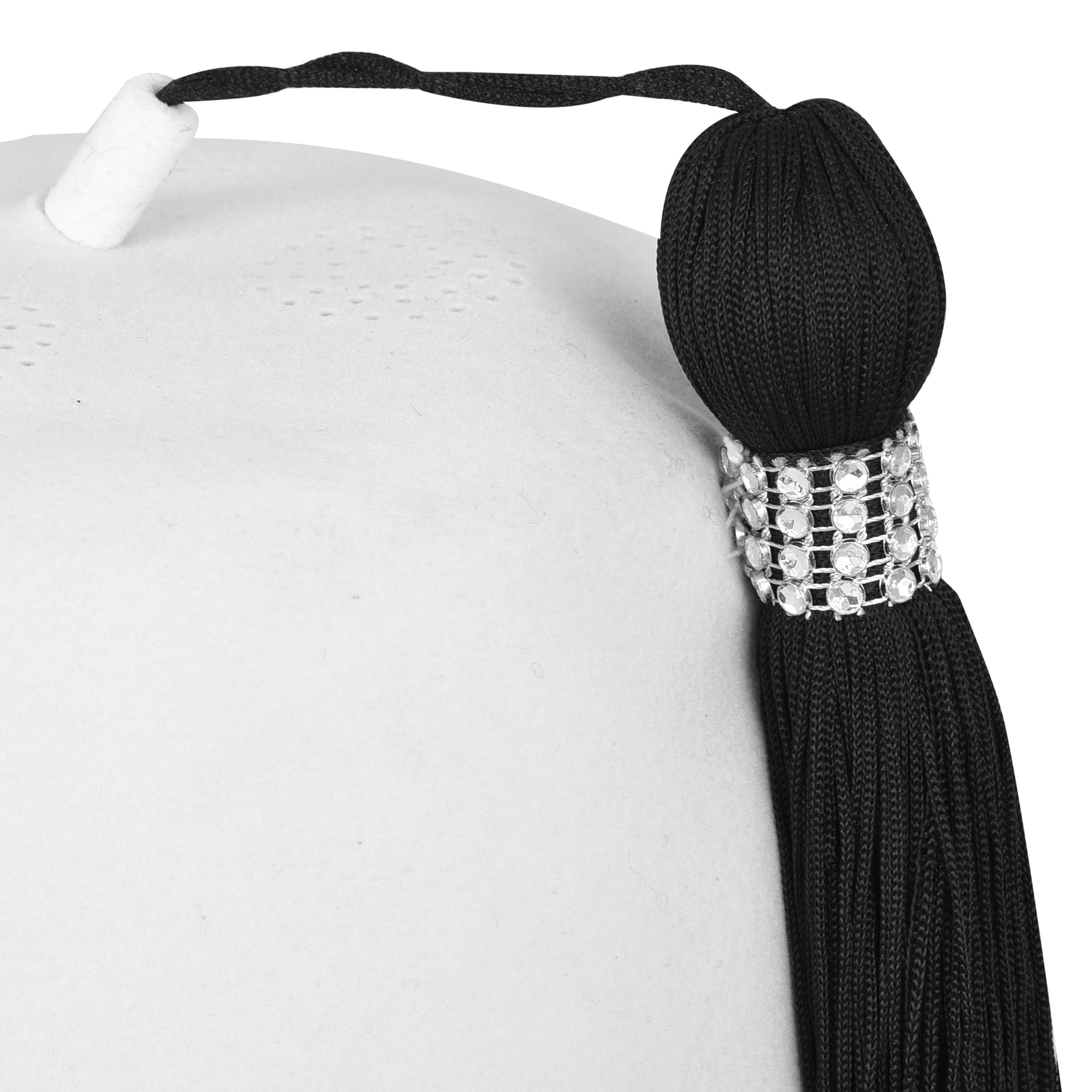 DOI PHA Fez Hat - Pure White & Gold Embroidery With Rhinestones (2 Rows as pictured)