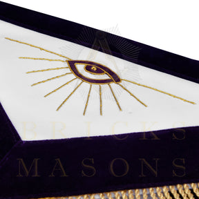 Past District Deputy Grand Master Blue Lodge Apron - Purple Velvet Golden Bullion With Wreath & Fringe - Bricks Masons