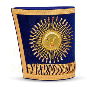 Grand Master Blue Lodge Cuff - Hand-embroidered Gold Sun & Blue Velvet - Bricks Masons