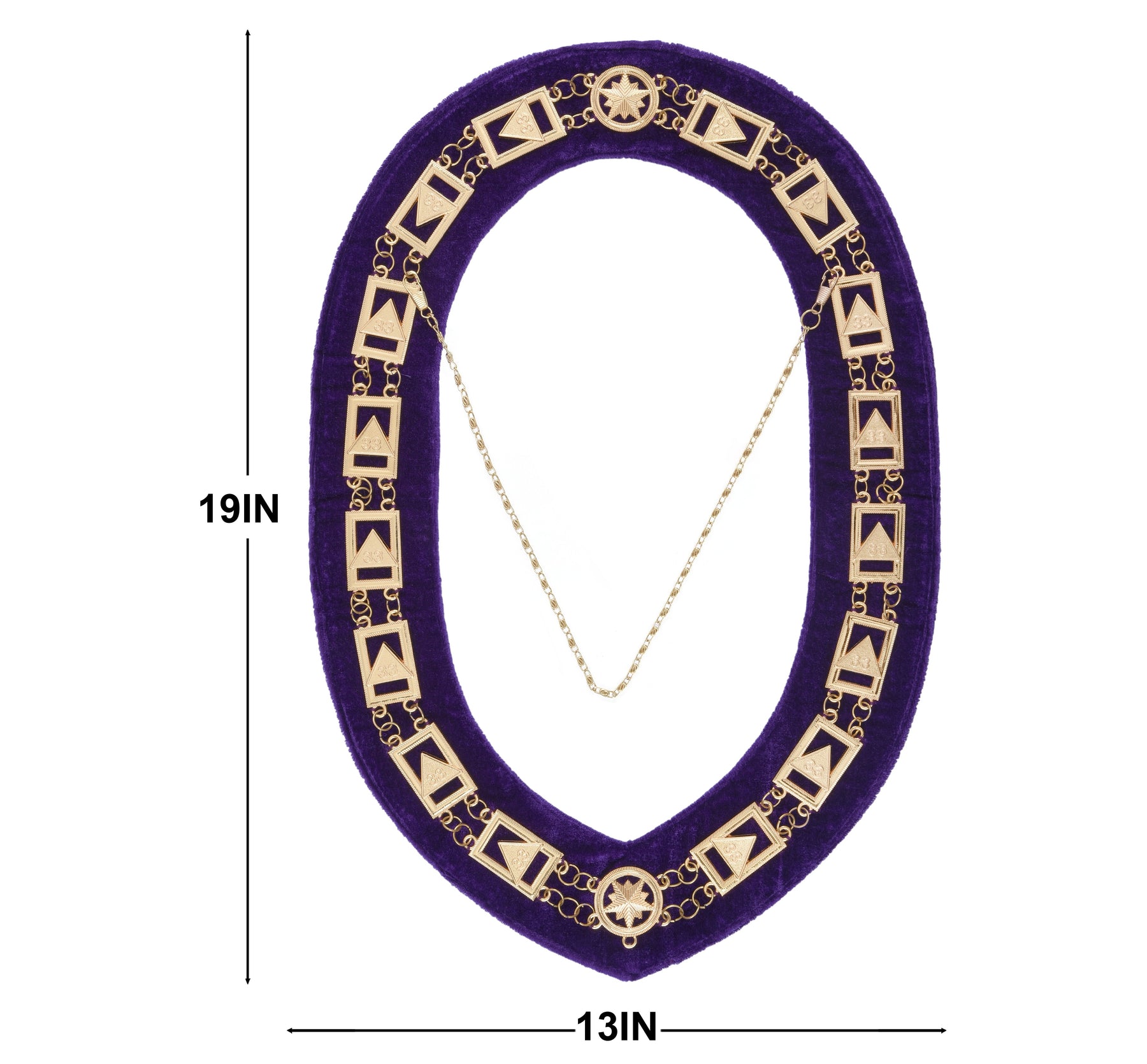 33rd Degree Scottish Rite Chain Collar - Gold Plated Chain On Purple Velvet - Bricks Masons