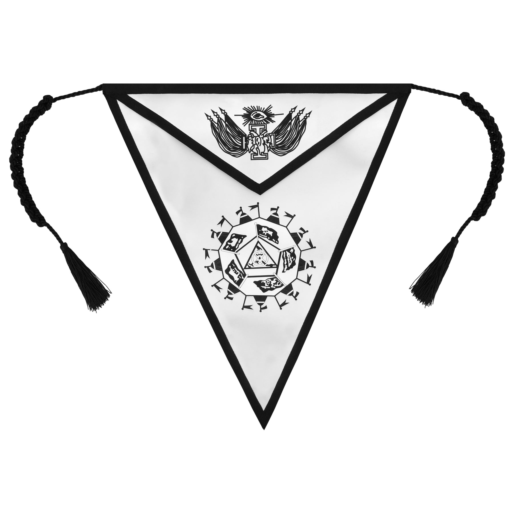 32nd Degree Scottish Rite Apron - Triangular White & Black Printed Emblem With Tassels - Bricks Masons