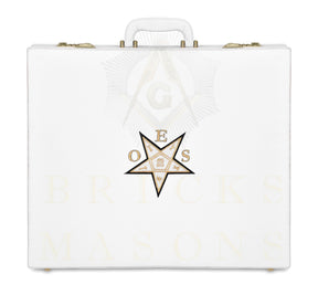 OES Apron Case - White Imitation Leather Machine Embroidery Gold Star - Bricks Masons