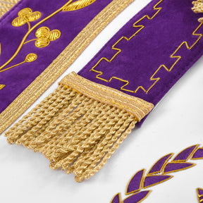 Grand Master Blue Lodge Apron - Purple Velvet Gold Bullion With Golden Braid Fringe