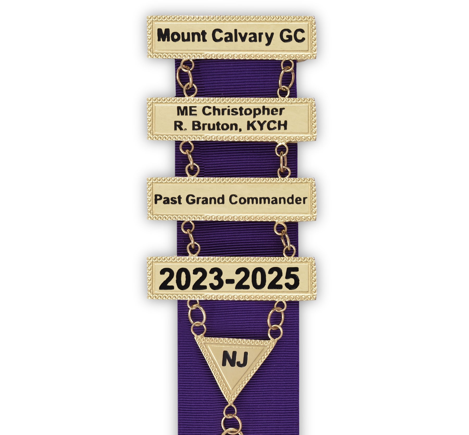 Past Grand Commander Knights Templar Breast Jewel - Engravable Bars With Purple Ribbon - Bricks Masons