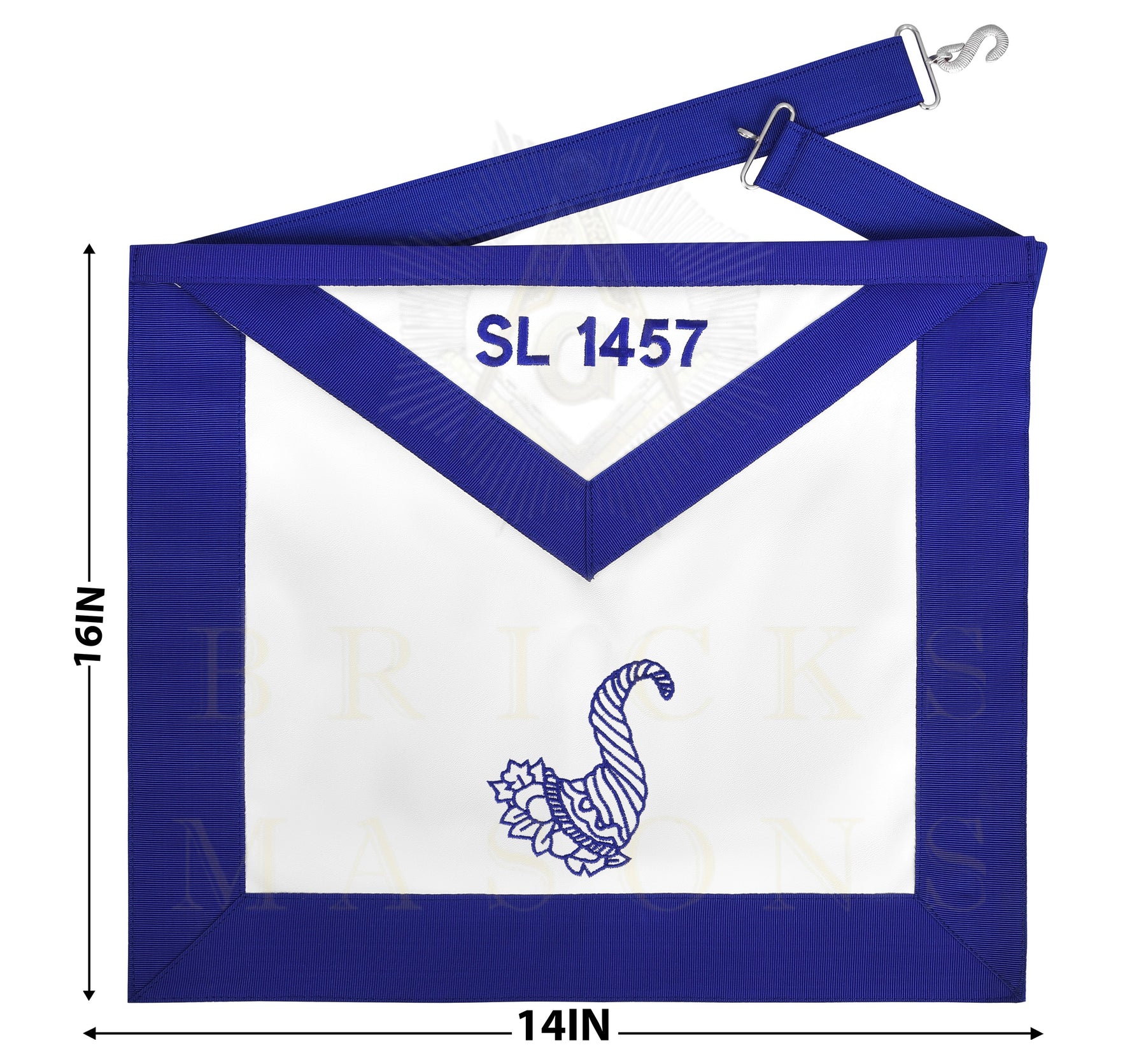 Junior Steward Blue Lodge Officer Apron - Machine Embroidery With Waist Belt Customizable Flap - Bricks Masons