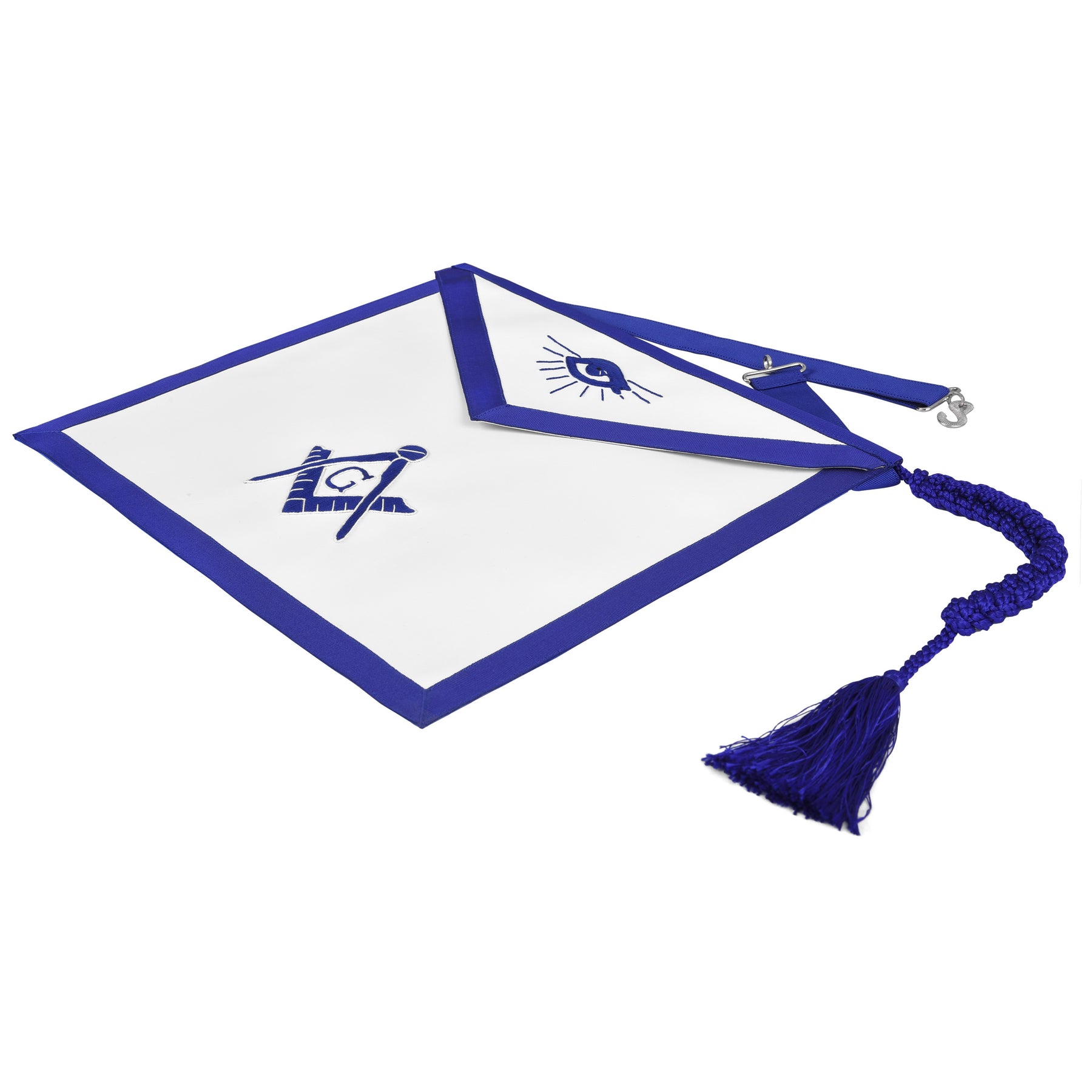 Master Mason Blue Lodge Apron - White Cotton With Blue Cords & Tassels