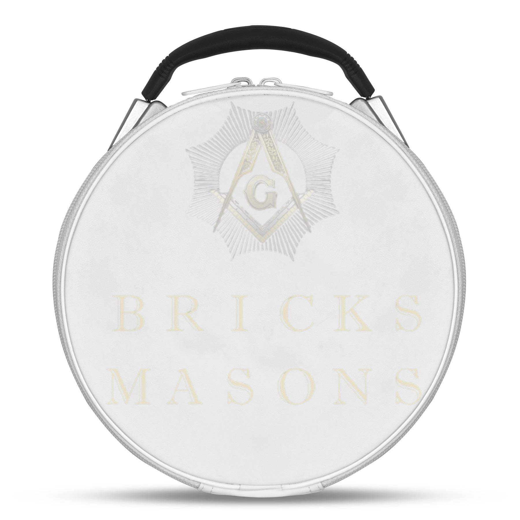 Master Mason Blue Lodge Crown Cap Case - White Imitation Leather With Hand Embroidery Bullion