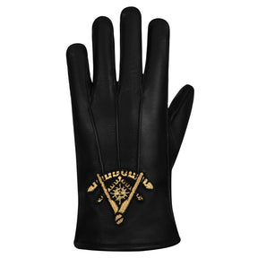 Past Master Blue Lodge Gloves - Black Leather With Gold Emblem - Bricks Masons