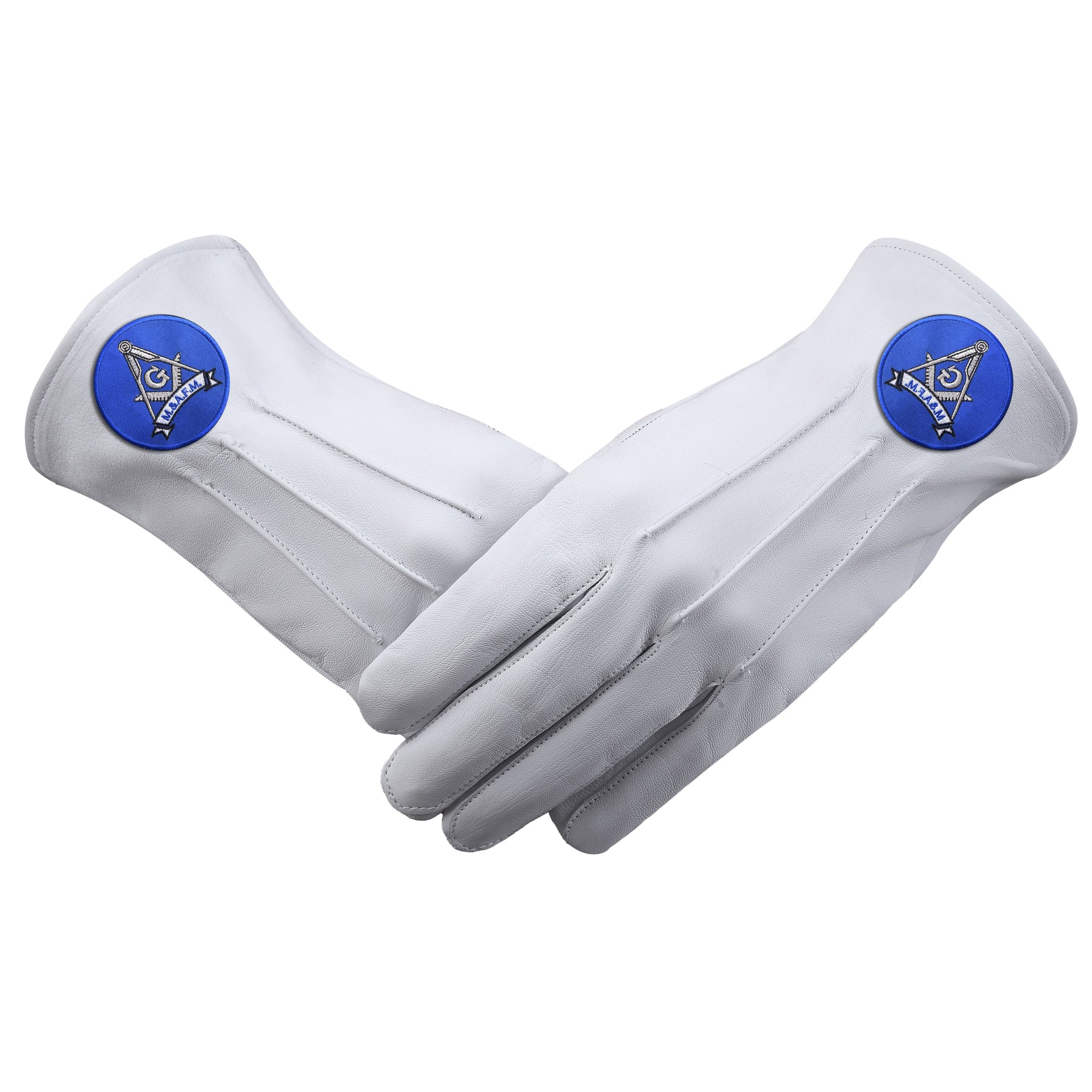 Master Mason Blue Lodge Glove - Leather With Blue Round Patch - Bricks Masons