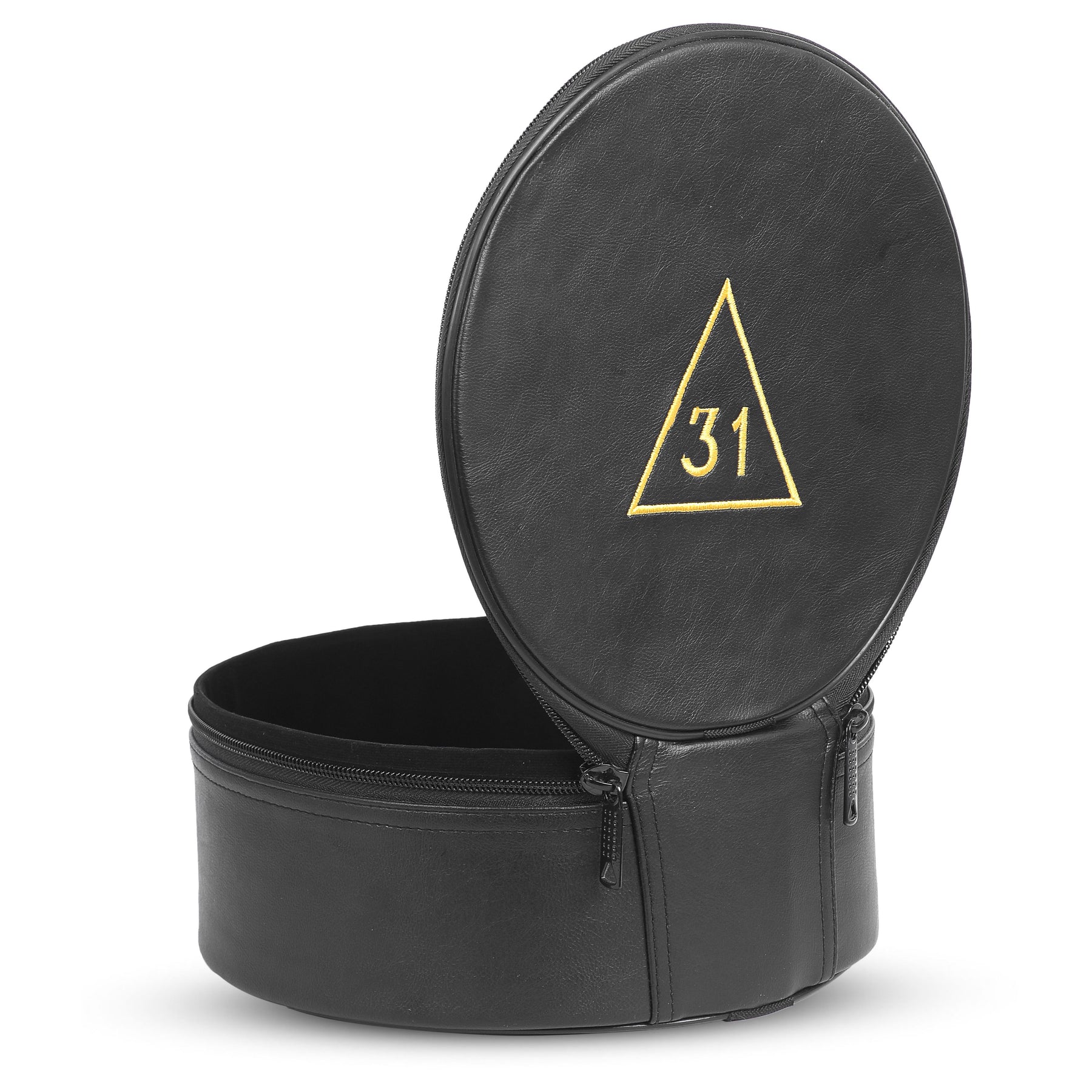 31st Degree Scottish Rite Crown Cap Case - Black Leather And Gold - Bricks Masons