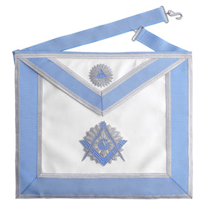 Master Mason Blue Lodge Apron - Light Blue & White With Machine Embroidery - Bricks Masons