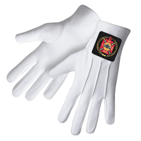 Knights Templar Commandery Glove - White Cotton With Red & Black Emblem - Bricks Masons