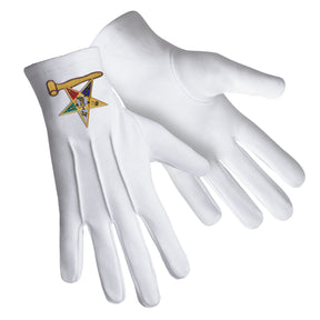 OES Glove - Pure White Cotton With Gold Gavel - Bricks Masons