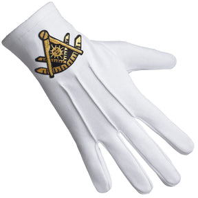 Past Master Blue Lodge California Regulation Glove - Pure Cotton Gold Emblem - Bricks Masons