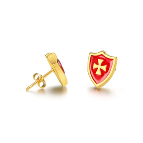 Knights Templar Commandery Earrings - Red Templar Shield Cross