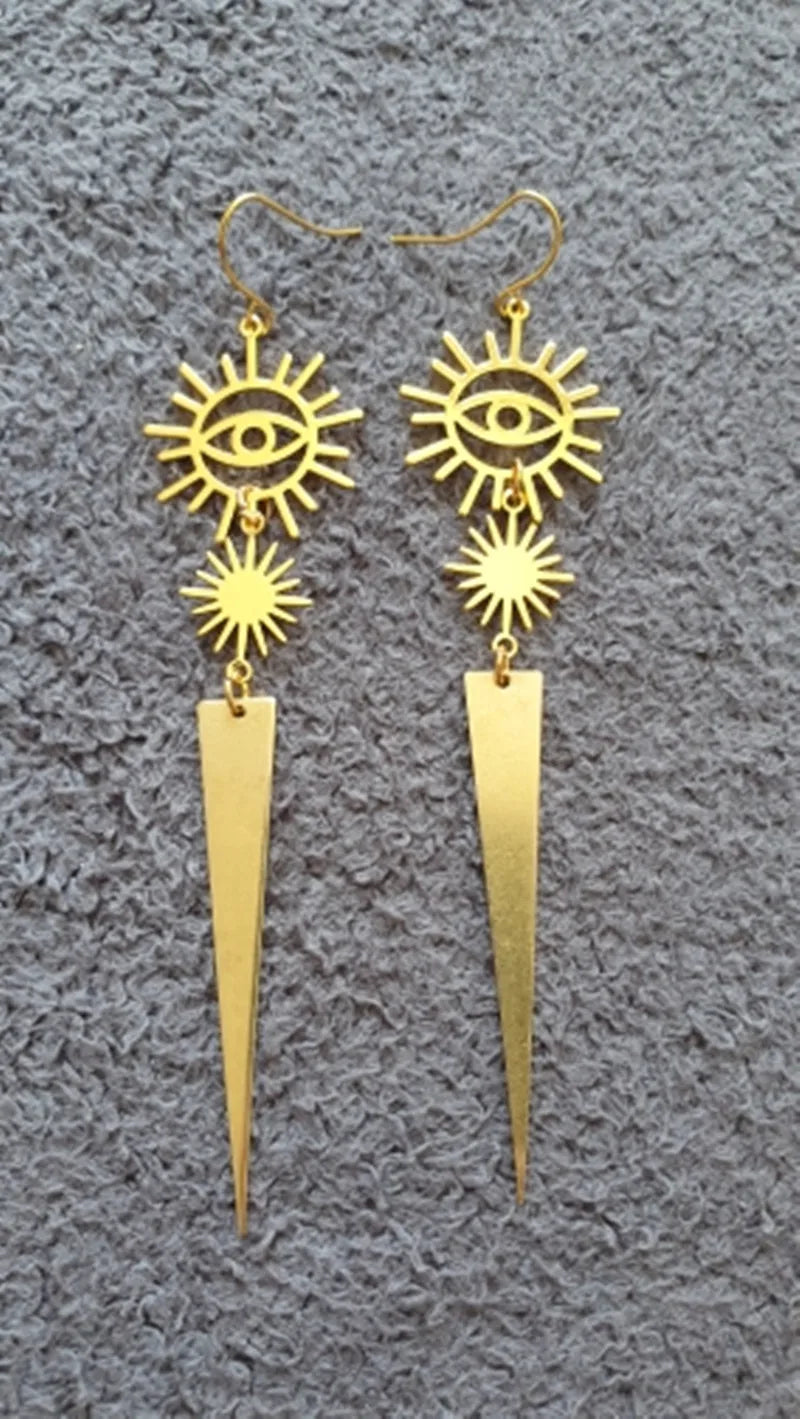 Eye Of Providence Earring - Geometric Spikes Drop Style - Bricks Masons