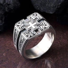 Knights Templar Commandery Ring - Silver Zinc Alloy With Cross - Bricks Masons