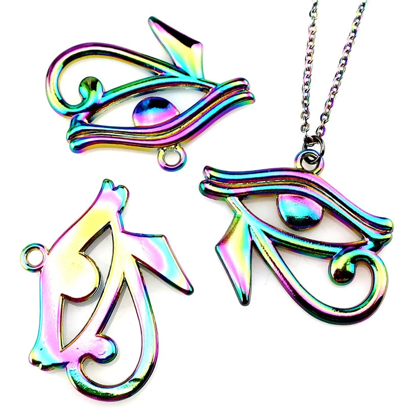 Ancient Egypt Necklace - Stainless Steel Chain Eye of Horus 20" Rainbow Colors - Bricks Masons